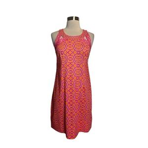 GRETCHEN SCOTT Isosceles Dress Small Orange Pink Geo Bodice Cutouts